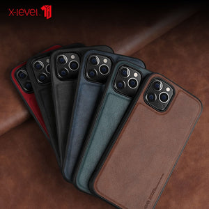 For iPhone 12 Pro Case 6.1“ X-Level Retro Leather Soft Silicone Edge Back Cover for iPhone 12 Pro Max funda High Quality 케이스